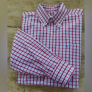 Southern Tide Classic Fit Men’s Sz M Dk Pink/Gray Plaid‎ Long Sleeve Oxford